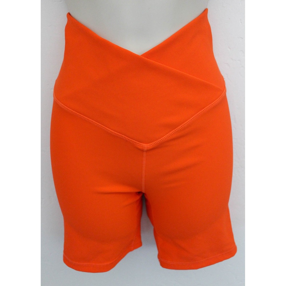 Wilo The Label Activewear Set Small Orange Ribbed Crop Top Biker Shorts 2-Piece - Picture 3 of 5